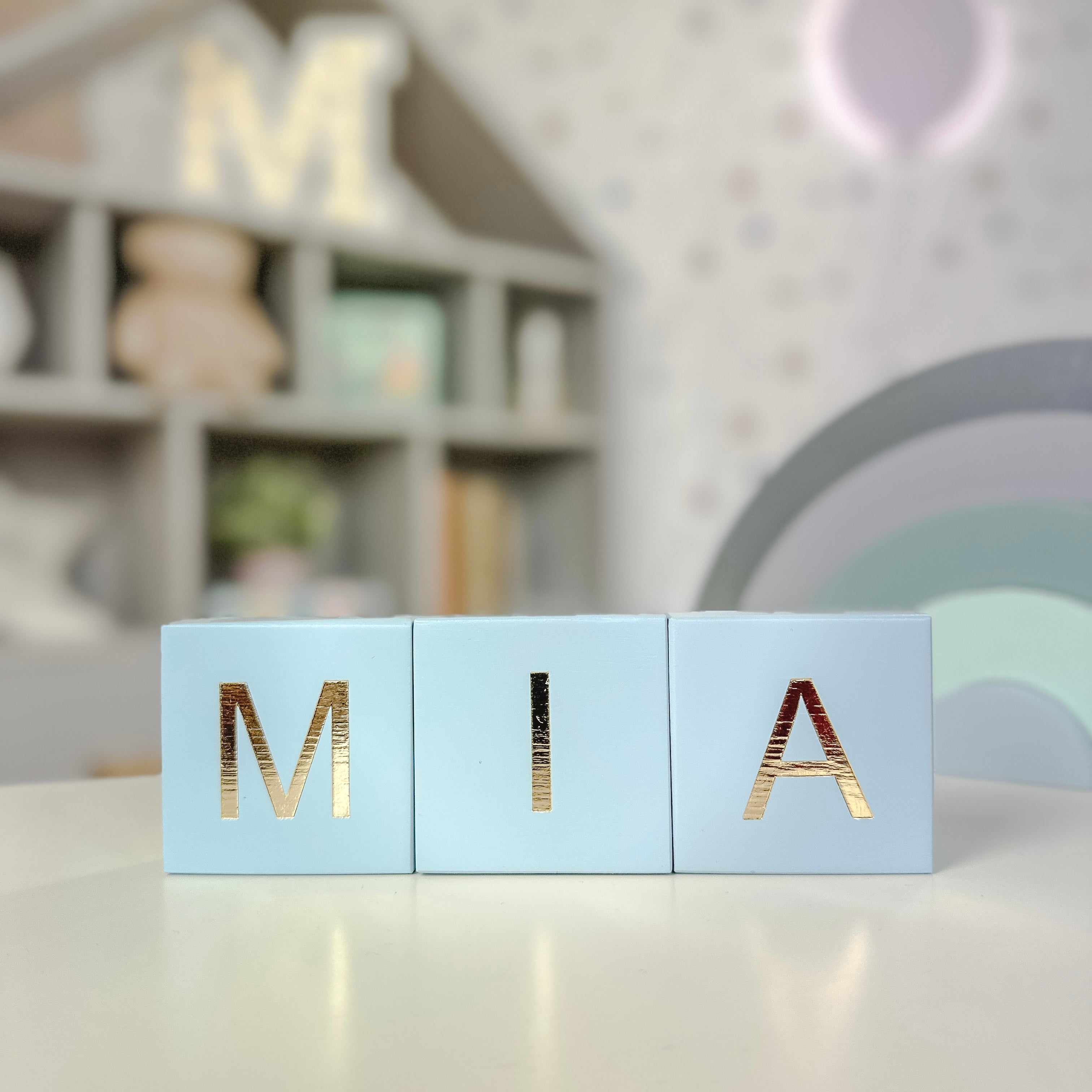 WOODEN BLOCK WITH LETTER - LIGHT BLUE