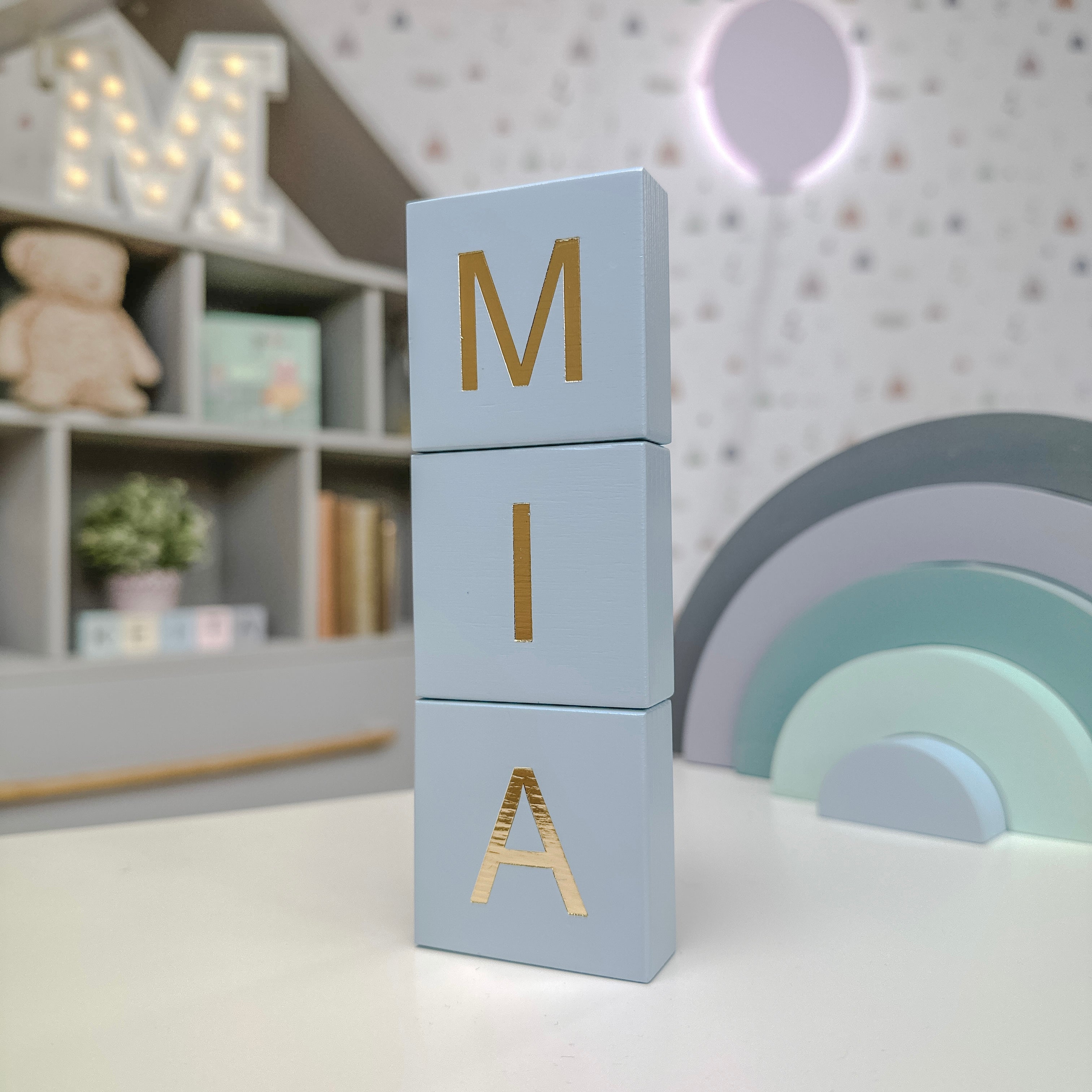 WOODEN BLOCK WITH LETTER - LIGHT BLUE