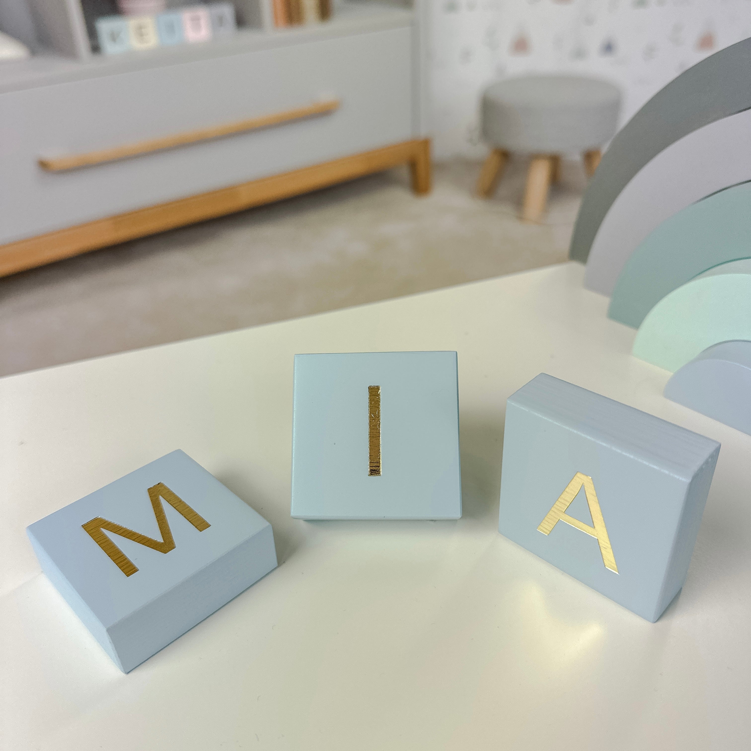 WOODEN BLOCK WITH LETTER - LIGHT BLUE