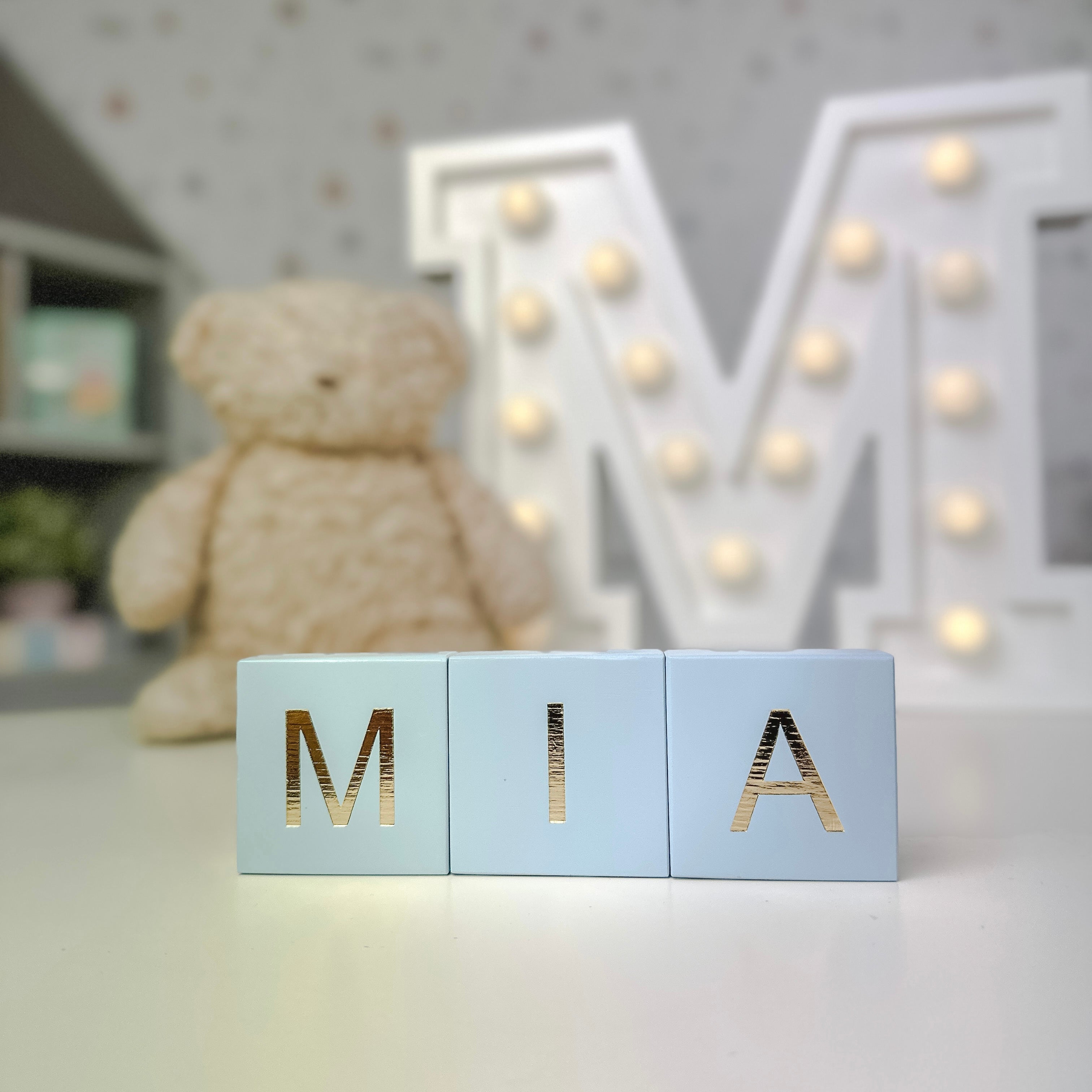 WOODEN BLOCK WITH LETTER - LIGHT BLUE