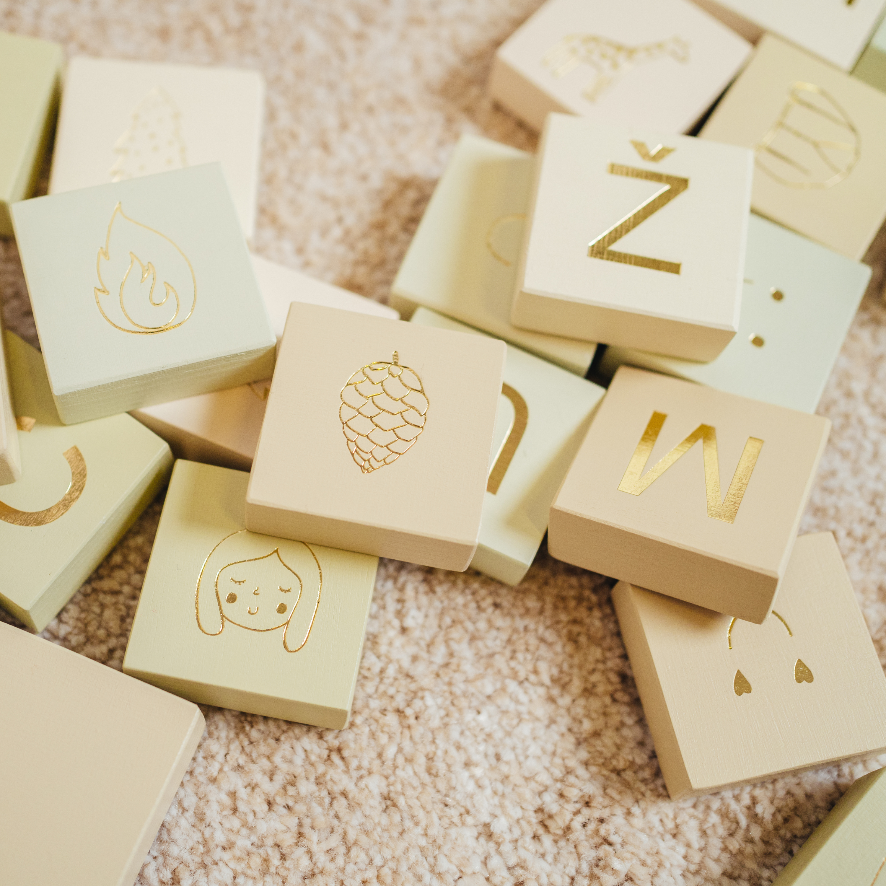 WOODEN BLOCKS WITH LETTERS AND ILUSTRATIONS